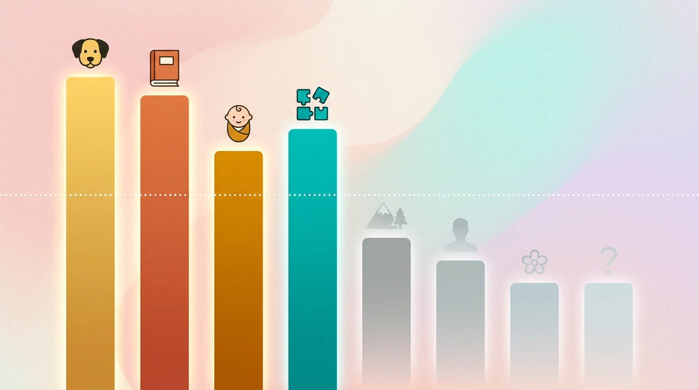 Abstract bar chart showing which AI art niches sell well versus which struggle