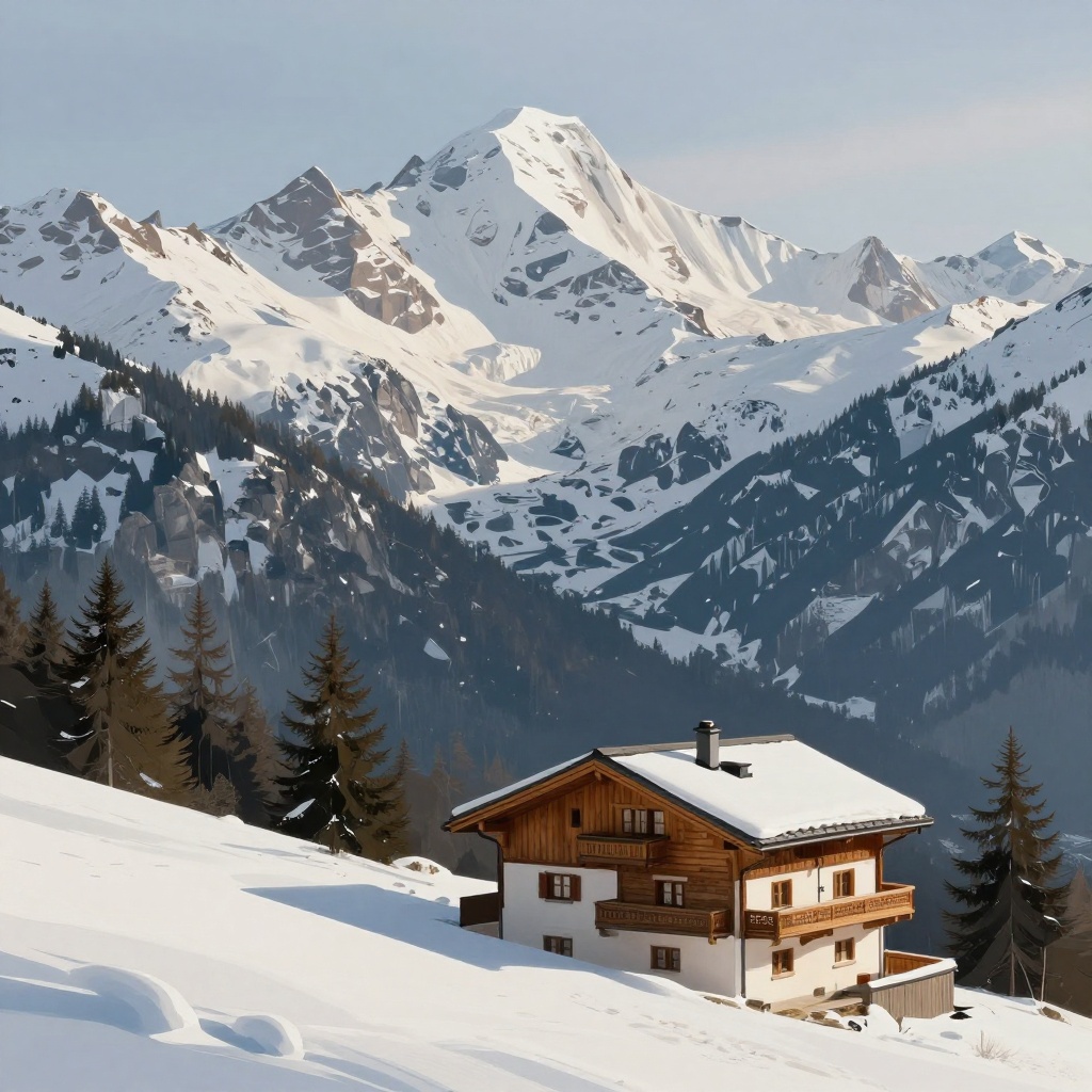 Kunst: casa alpina en la montaña