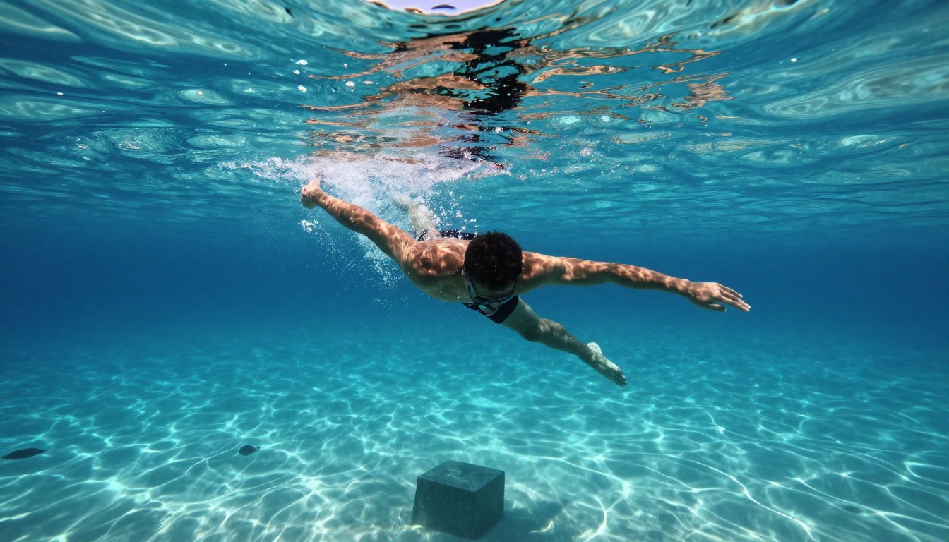 swimming block for start with water background to be dynamic...
