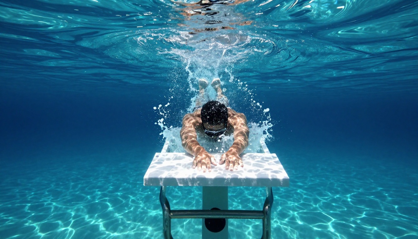 swimming starting block on pool water background to be dynam...