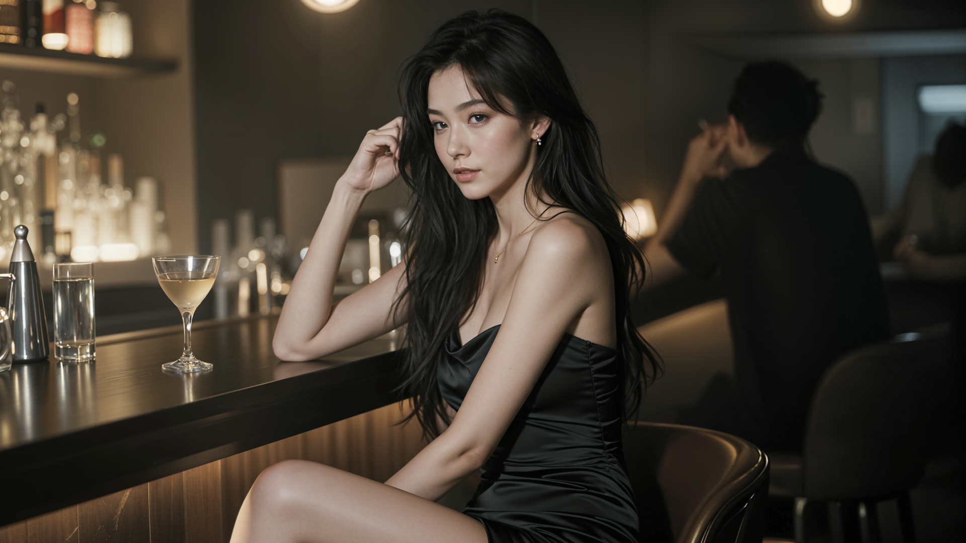 Low-light cinematic portrait, telephoto lens compression, sh...