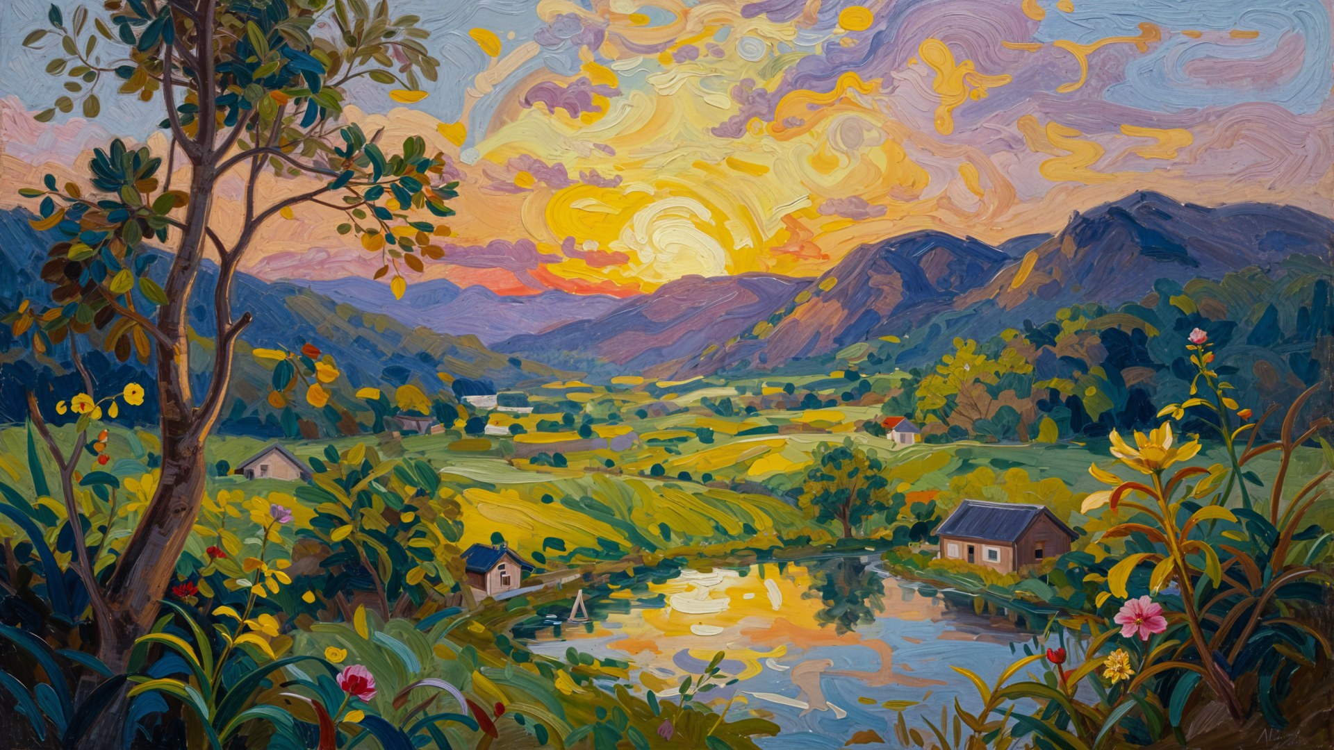 Nice sight wallpaper in 4d oil painting .for pc.