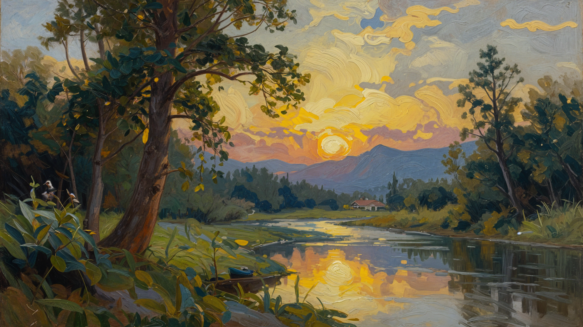 Nice sight wallpaper in 4d oil painting .for pc.