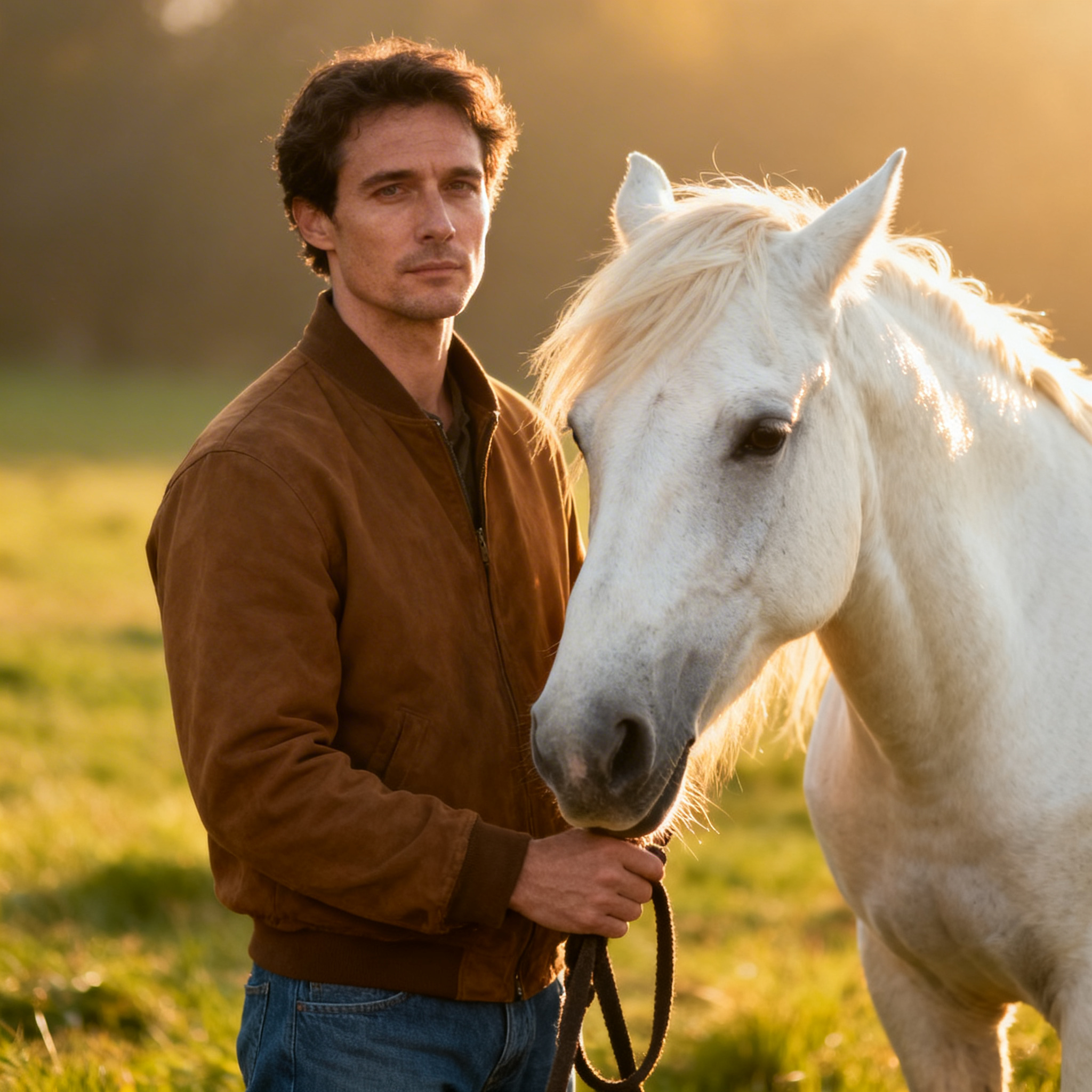 Profile Picture: Create a picture of man with a white horse in the ground. 