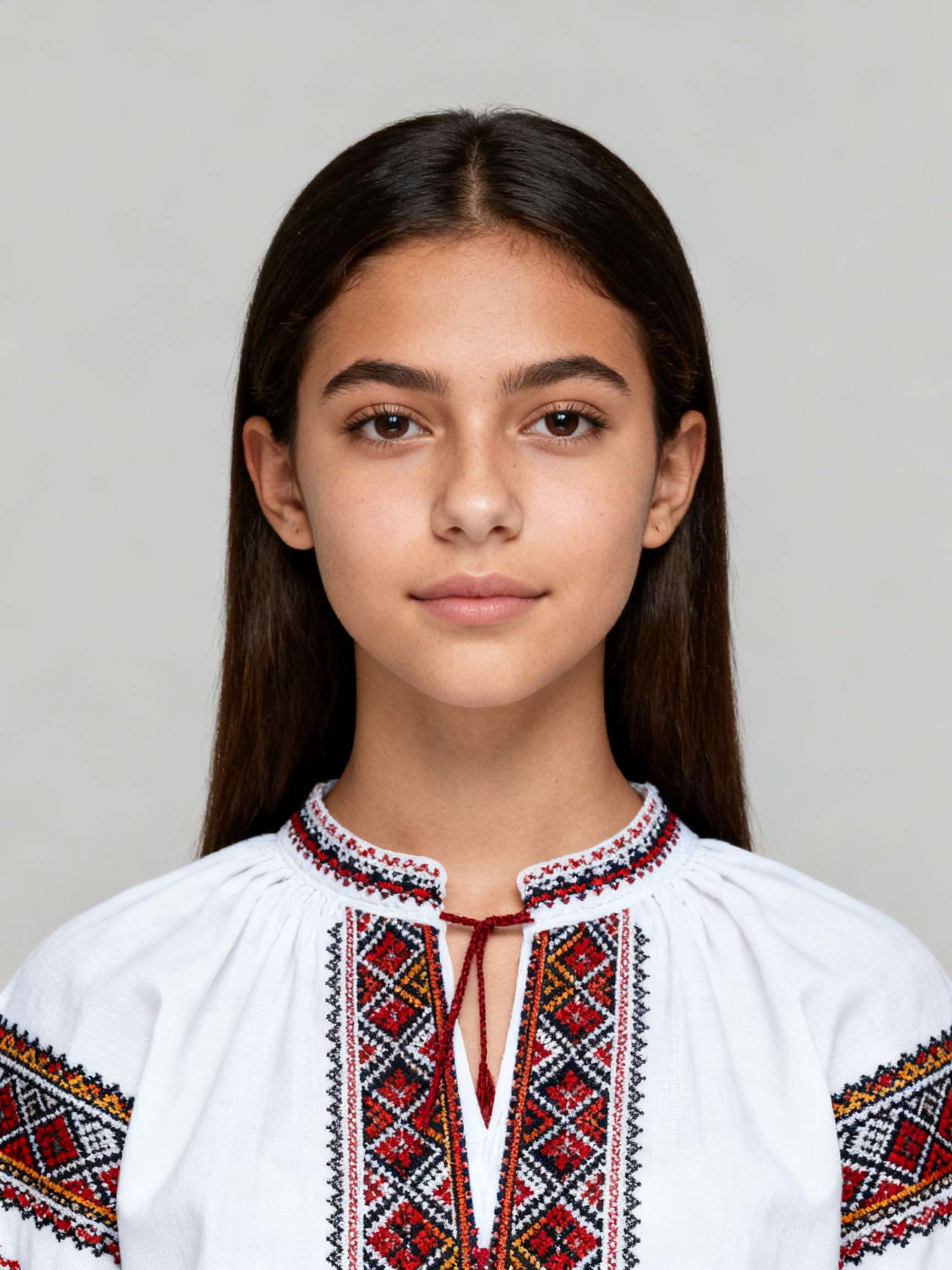 a professional portrait for an identity card of a half hispa...
