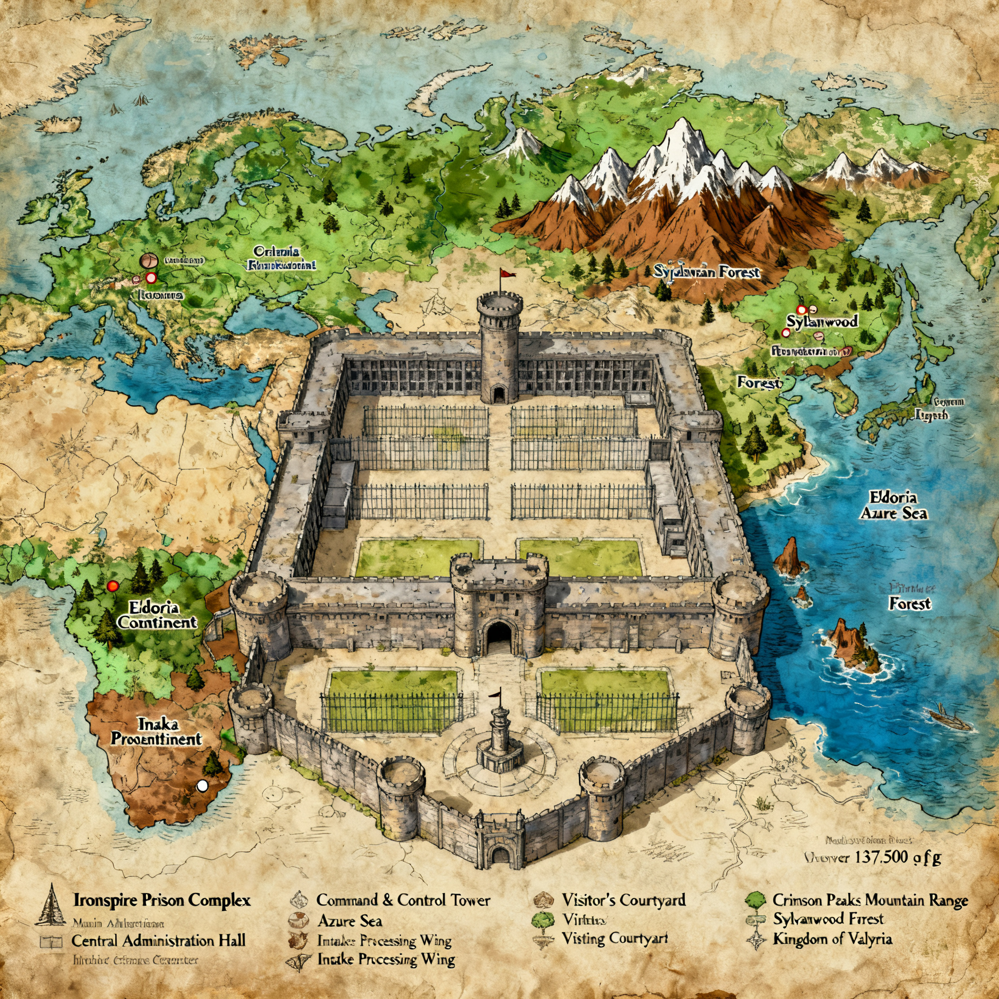 Make a rpg battlemap of a very large prison facility Over 13...